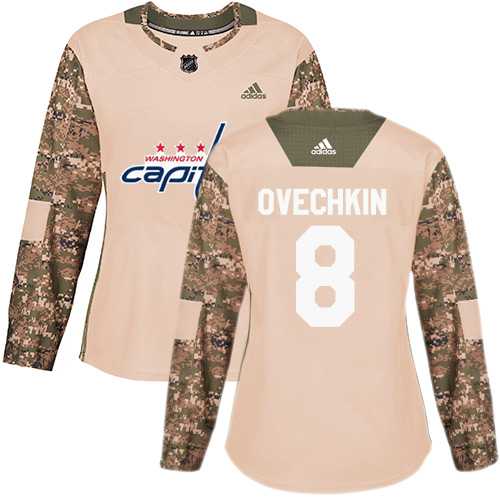 Women's Adidas Washington Capitals #8 Alex Ovechkin Camo Authentic 2017 Veterans Day Stitched NHL Jersey