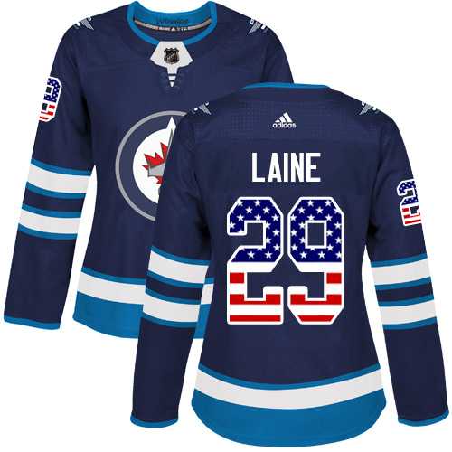 Women's Adidas Winnipeg Jets #29 Patrik Laine Navy Blue Home Authentic USA Flag Stitched NHL Jersey