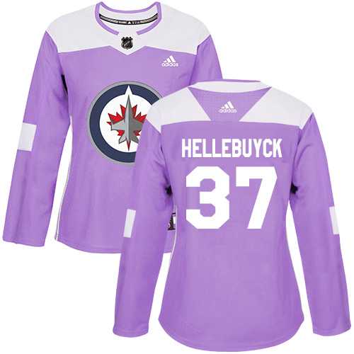 Women's Adidas Winnipeg Jets #37 Connor Hellebuyck Purple Authentic Fights Cancer Stitched NHL Jersey