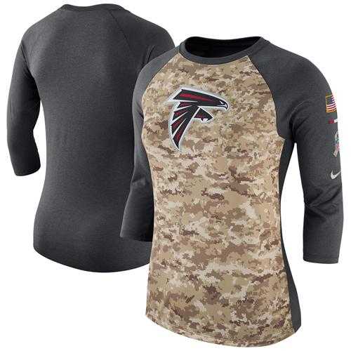 Women's Atlanta Falcons Nike Camo Charcoal Salute to Service Legend Three-Quarter Raglan Sleeve T-Shirt