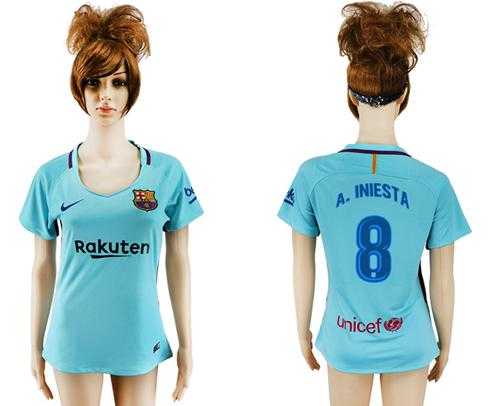 Women's Barcelona #8 A.Iniesta Away Soccer Club Jersey