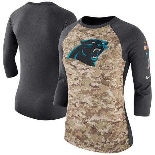 Women's Carolina Panthers Nike Camo Charcoal Salute to Service Legend Three-Quarter Raglan Sleeve T-Shirt