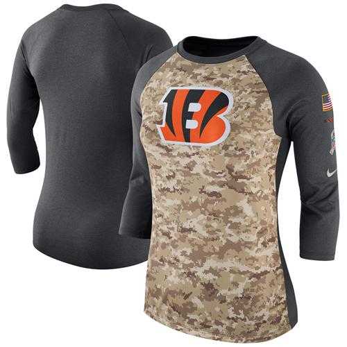Women's Cincinnati Bengals Nike Camo Charcoal Salute to Service Legend Three-Quarter Raglan Sleeve T-Shirt