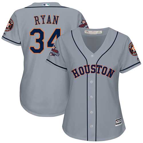 Women's Houston Astros #34 Nolan Ryan Grey Road 2017 World Series Champions Stitched MLB Jersey