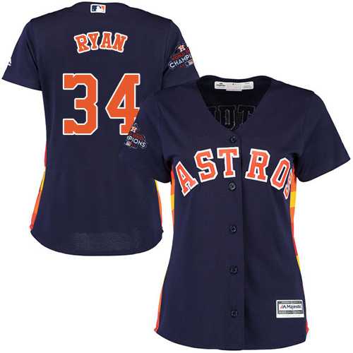 Women's Houston Astros #34 Nolan Ryan Navy Blue Alternate 2017 World Series Champions Stitched MLB Jersey