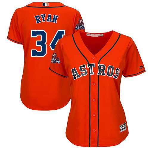 Women's Houston Astros #34 Nolan Ryan Orange Alternate 2017 World Series Champions Stitched MLB Jersey