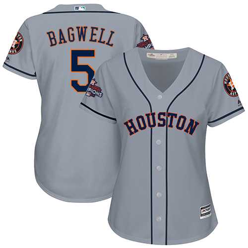Women's Houston Astros #5 Jeff Bagwell Grey Road 2017 World Series Champions Stitched MLB Jersey