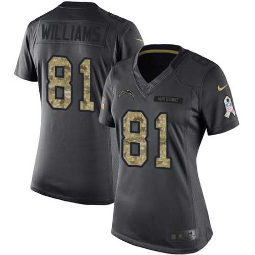 Women's Los Angeles Chargers #81 Mike Williams Black Stitched NFL Limited 2016 Salute to Service Jersey