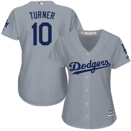 Women's Los Angeles Dodgers #10 Justin Turner Grey Alternate Road Stitched MLB Jersey
