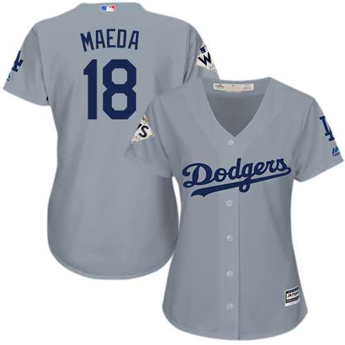 Women's Los Angeles Dodgers #18 Kenta Maeda Grey Alternate Road 2017 World Series Bound Stitched MLB Jersey