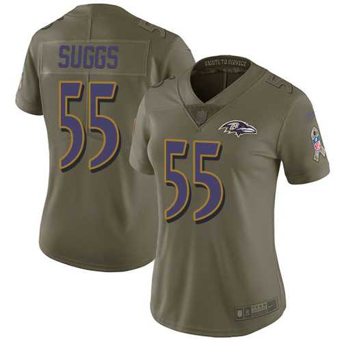 Women's Nike Baltimore Ravens #55 Terrell Suggs Olive Stitched NFL Limited 2017 Salute to Service Jersey