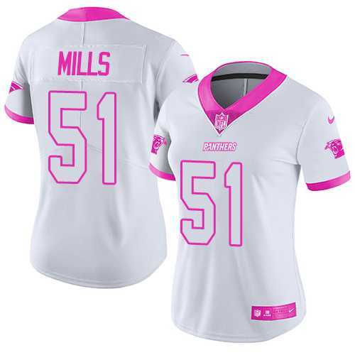 Women's Nike Carolina Panthers #51 Sam Mills White Pink Stitched NFL Limited Rush Fashion Jersey