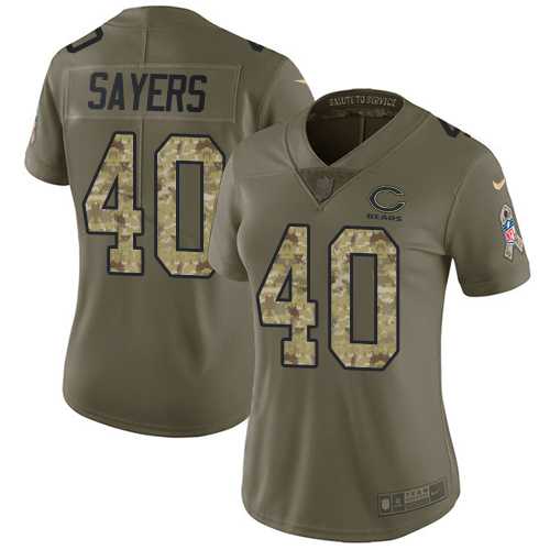 Women's Nike Chicago Bears #40 Gale Sayers Olive Camo Stitched NFL Limited 2017 Salute to Service Jersey