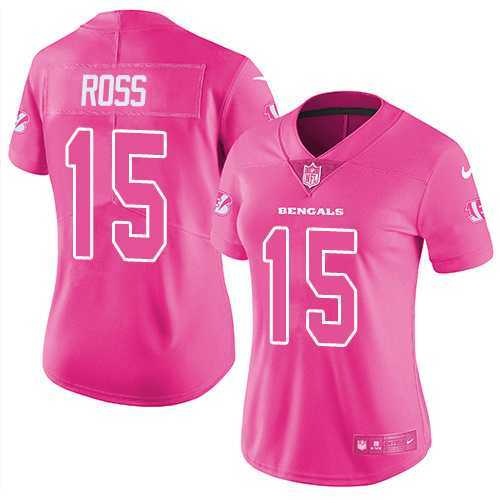 Women's Nike Cincinnati Bengals #15 John Ross Pink Stitched NFL Limited Rush Fashion Jersey