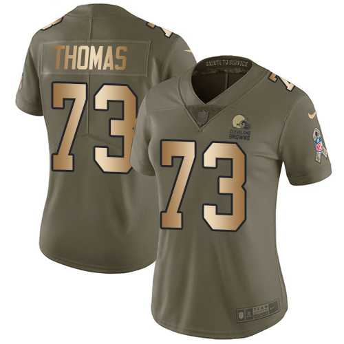 Women's Nike Cleveland Browns #73 Joe Thomas Olive Gold Stitched NFL Limited 2017 Salute to Service Jersey