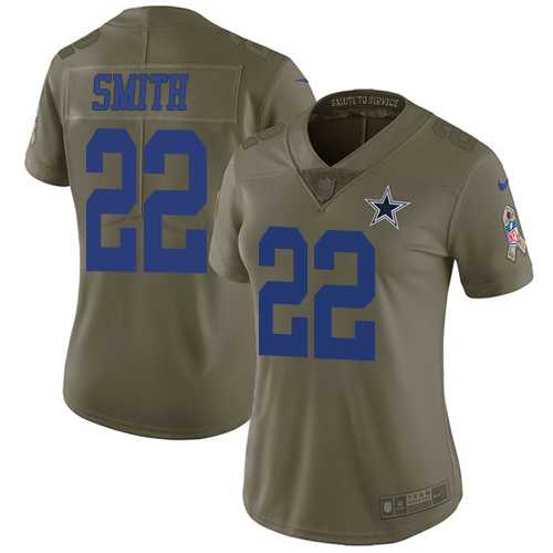 Women's Nike Dallas Cowboys #22 Emmitt Smith Olive Stitched NFL Limited 2017 Salute to Service Jersey