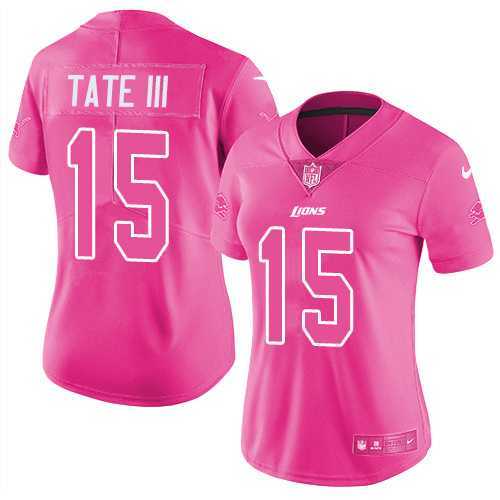 Women's Nike Detroit Lions #15 Golden Tate III Pink Stitched NFL Limited Rush Fashion Jersey