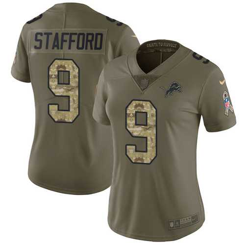 Women's Nike Detroit Lions #9 Matthew Stafford Olive Camo Stitched NFL Limited 2017 Salute to Service Jersey