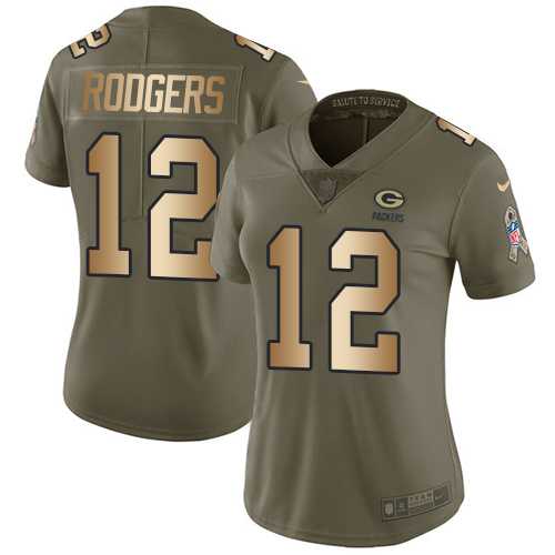 Women's Nike Green Bay Packers #12 Aaron Rodgers Olive Gold Stitched NFL Limited 2017 Salute to Service Jersey