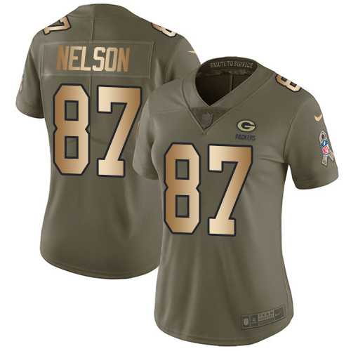 Women's Nike Green Bay Packers #87 Jordy Nelson Olive Gold Stitched NFL Limited 2017 Salute to Service Jersey