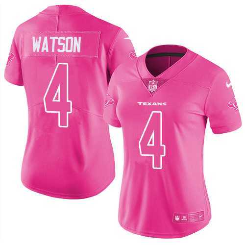 Women's Nike Houston Texans #4 Deshaun Watson Pink Stitched NFL Limited Rush Fashion Jersey