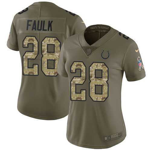 Women's Nike Indianapolis Colts #28 Marshall Faulk Olive Camo Stitched NFL Limited 2017 Salute to Service Jersey