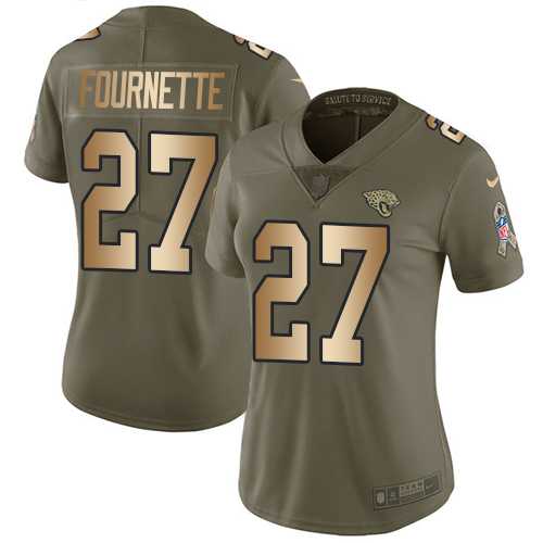 Women's Nike Jacksonville Jaguars #27 Leonard Fournette Olive Gold Stitched NFL Limited 2017 Salute to Service Jersey