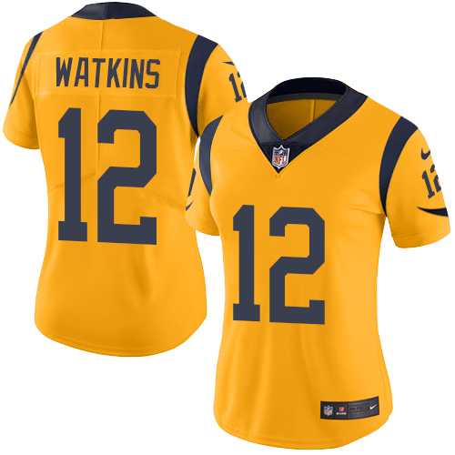 Women's Nike Los Angeles Rams #12 Sammy Watkins Gold Stitched NFL Limited Rush Jersey