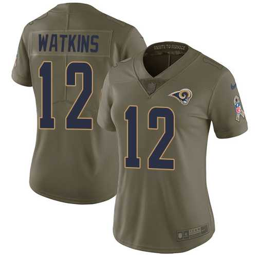 Women's Nike Los Angeles Rams #12 Sammy Watkins Olive Stitched NFL Limited 2017 Salute to Service Jersey