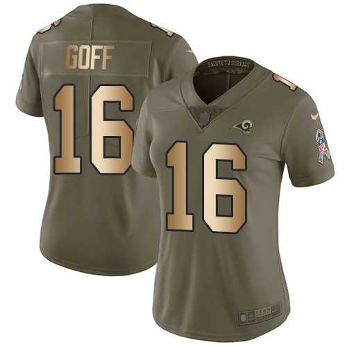 Women's Nike Los Angeles Rams #16 Jared Goff Olive Gold Stitched NFL Limited 2017 Salute to Service Jersey
