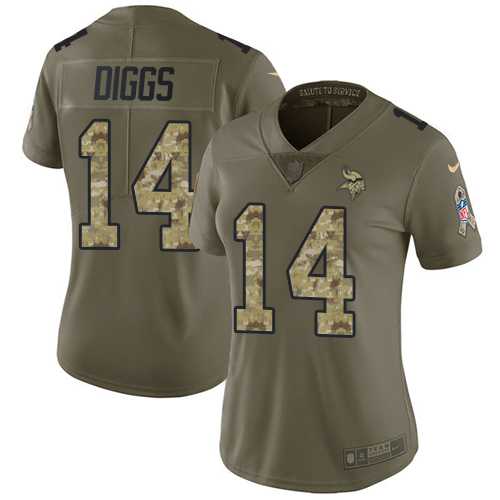 Women's Nike Minnesota Vikings #14 Stefon Diggs Olive Camo Stitched NFL Limited 2017 Salute to Service Jersey