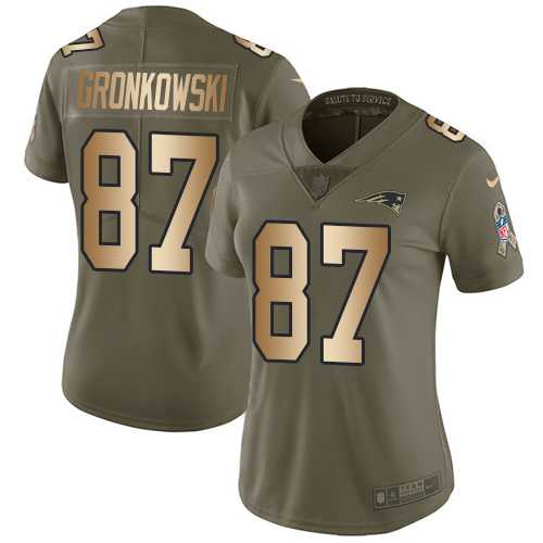 Women's Nike New England Patriots #87 Rob Gronkowski Olive Gold Stitched NFL Limited 2017 Salute to Service Jersey