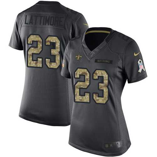 Women's Nike New Orleans Saints #23 Marshon Lattimore Black Stitched NFL Limited 2016 Salute to Service Jersey