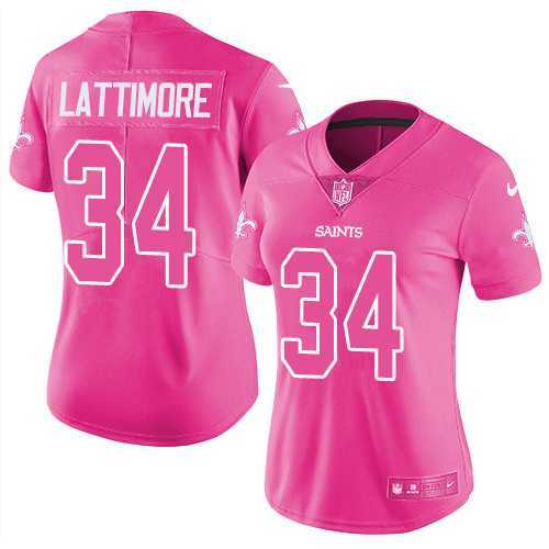 Women's Nike New Orleans Saints #34 Marshon Lattimore Pink Stitched NFL Limited Rush Fashion Jersey
