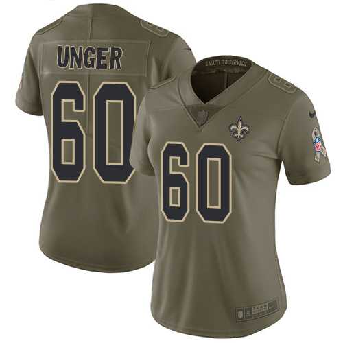 Women's Nike New Orleans Saints #60 Max Unger Olive Stitched NFL Limited 2017 Salute to Service Jersey