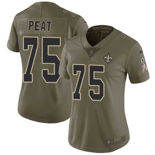 Women's Nike New Orleans Saints #75 Andrus Peat Olive Stitched NFL Limited 2017 Salute to Service Jersey