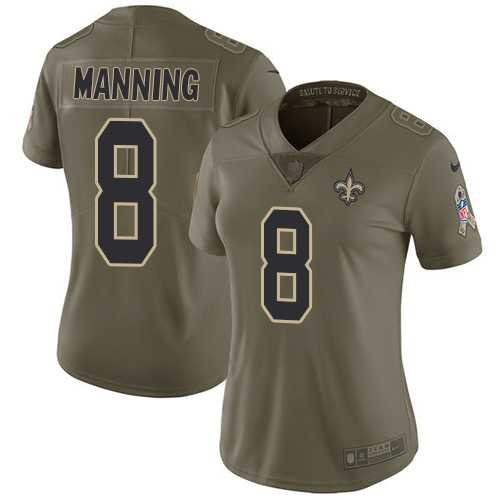Women's Nike New Orleans Saints #8 Archie Manning Olive Stitched NFL Limited 2017 Salute to Service Jersey