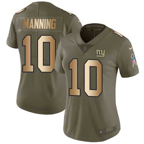Women's Nike New York Giants #10 Eli Manning Olive Gold Stitched NFL Limited 2017 Salute to Service Jersey