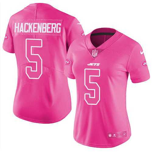 Women's Nike New York Jets #5 Christian Hackenberg Pink Stitched NFL Limited Rush Fashion Jersey