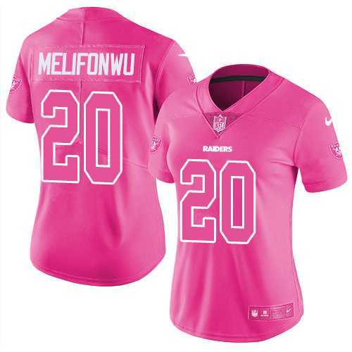 Women's Nike Oakland Raiders #20 Obi Melifonwu Pink Stitched NFL Limited Rush Fashion Jersey