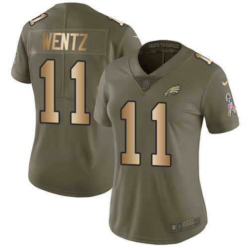 Women's Nike Philadelphia Eagles #11 Carson Wentz Olive Gold Stitched NFL Limited 2017 Salute to Service Jersey