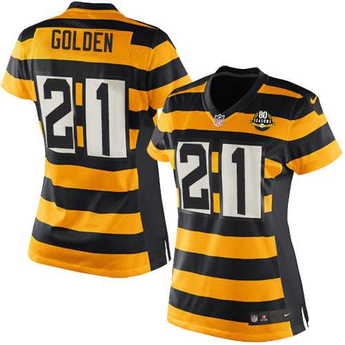 Women's Nike Pittsburgh Steelers #21 Robert Golden Game Yellow Black Alternate 80TH Anniversary Throwback NFL Jersey