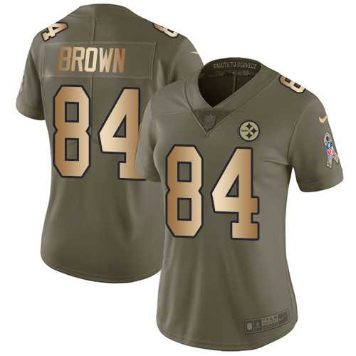 Women's Nike Pittsburgh Steelers #84 Antonio Brown Olive Gold Stitched NFL Limited 2017 Salute to Service Jersey