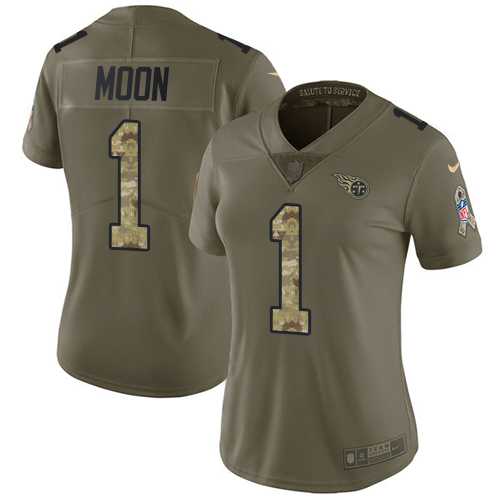 Women's Nike Tennessee Titans #1 Warren Moon Olive Camo Stitched NFL Limited 2017 Salute to Service Jersey