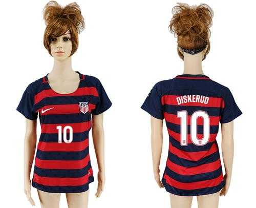 Women's USA #10 Diskerud Away Soccer Country Jersey
