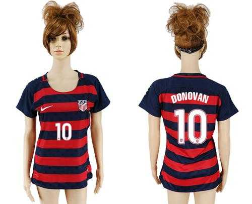 Women's USA #10 Donovan Away Soccer Country Jersey