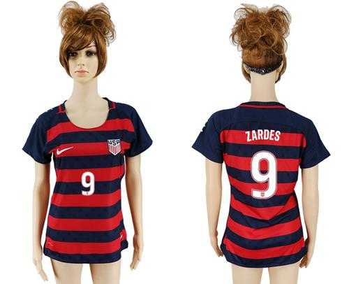 Women's USA #9 Zardes Away Soccer Country Jersey