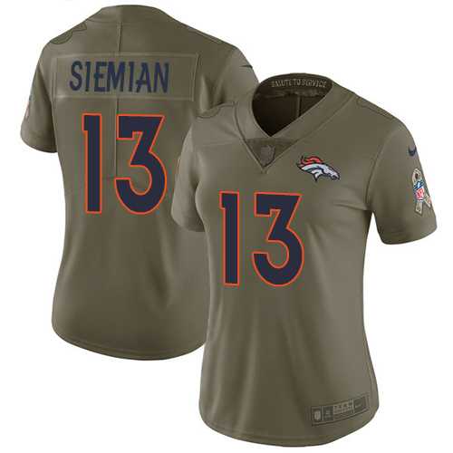 Womens Nike Denver Broncos #13 Trevor Siemian Olive Stitched NFL Limited 2017 Salute to Service Jersey