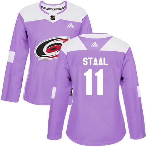Womwen's Adidas Carolina Hurricanes #11 Jordan Staal Purple Authentic Fights Cancer Stitched NHL Jersey