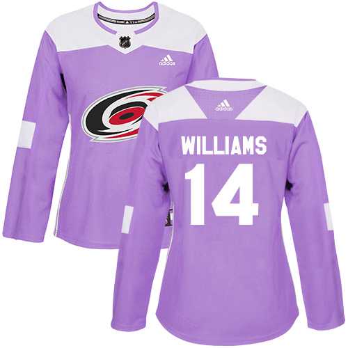 Womwen's Adidas Carolina Hurricanes #14 Justin Williams Purple Authentic Fights Cancer Stitched NHL Jersey